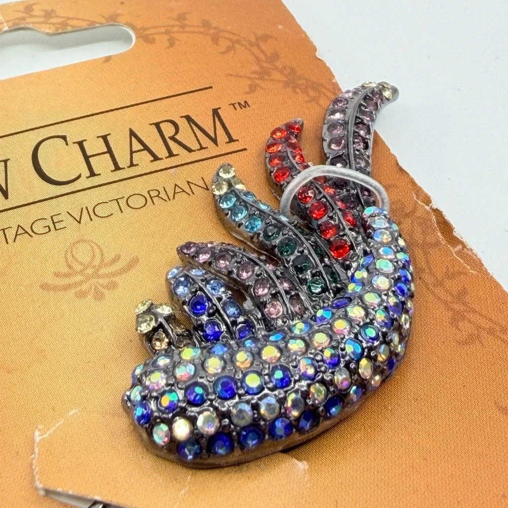 Vintage Raw Charm Victorian Multicolor Rhinestone Wing Hair Pin Gunmetal Tone